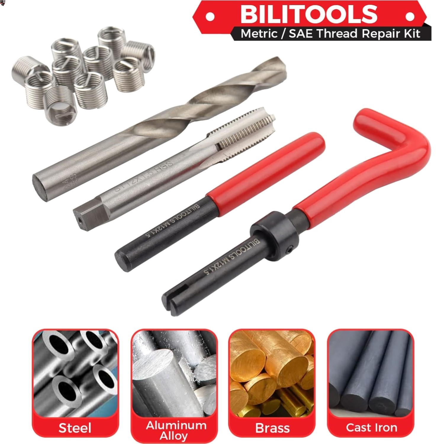 M8x1.25 Thread Repair Kit, HSS Drill Helicoil Repair Kit Metric