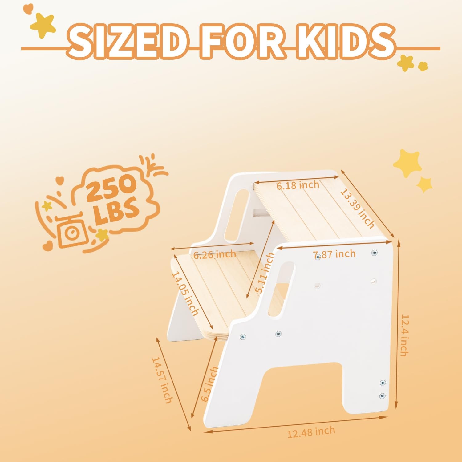 Wooden Step Stool,Height-Adjustable 2-Step Stool for Toddler & Kids,Kids' Ste...