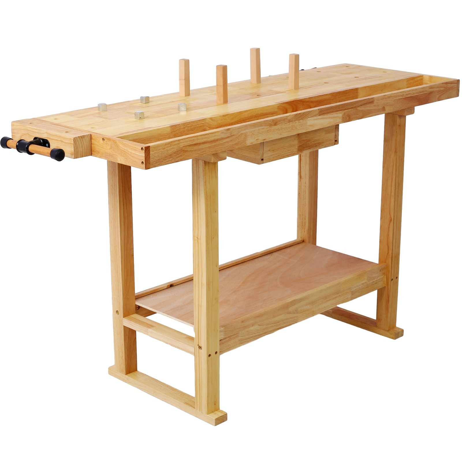55-Inch Wood Workbench w/ Clamps for Garage, Workshop, Home
