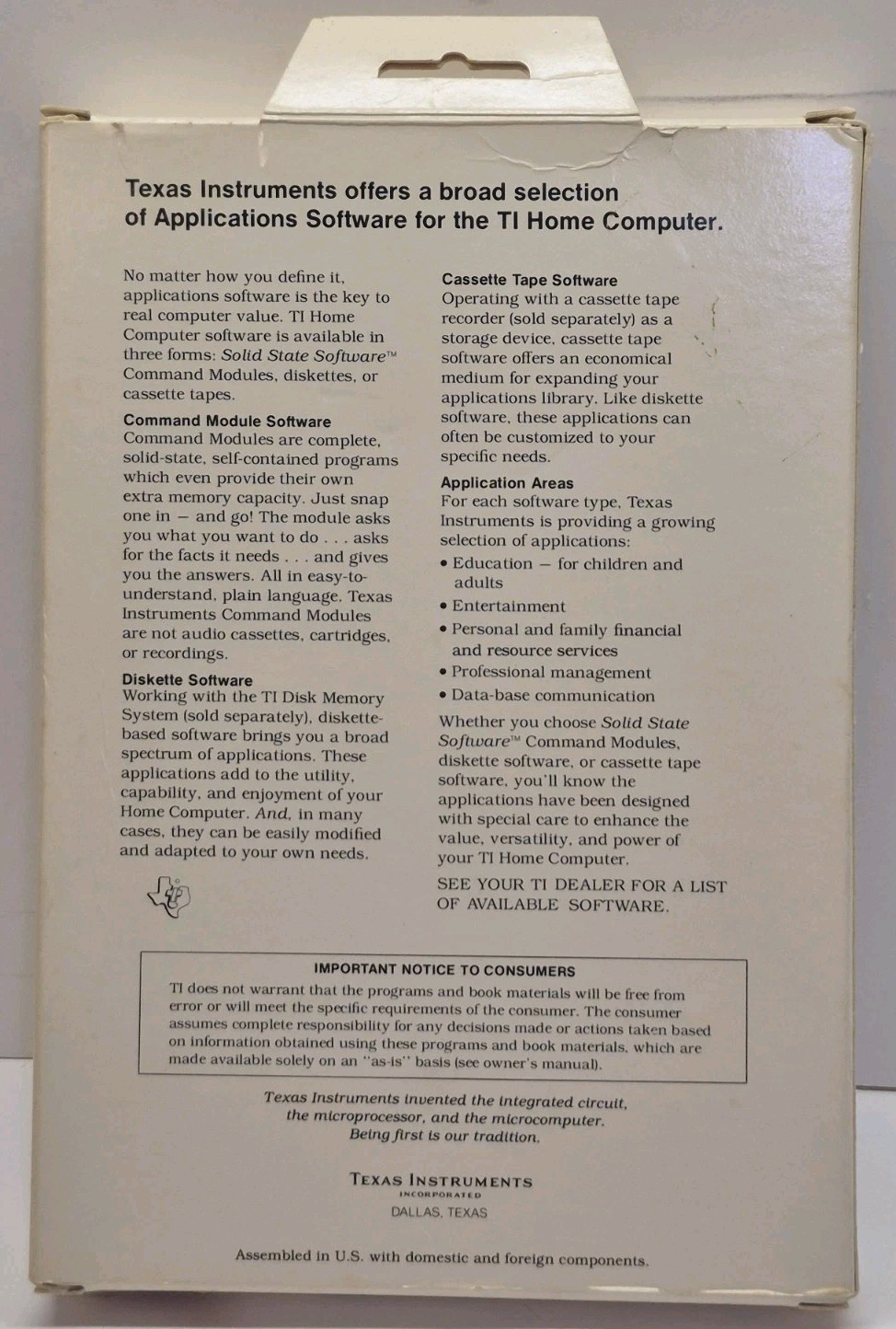 Texas Instruments TI 99/4A Securities Analysis Complete in Box - Tested working