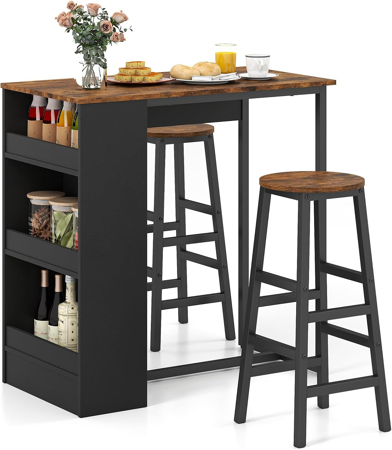3-Pieces Dining Table Set, 36-Inches Rectangular Kitchen Table and 2 Barstools w