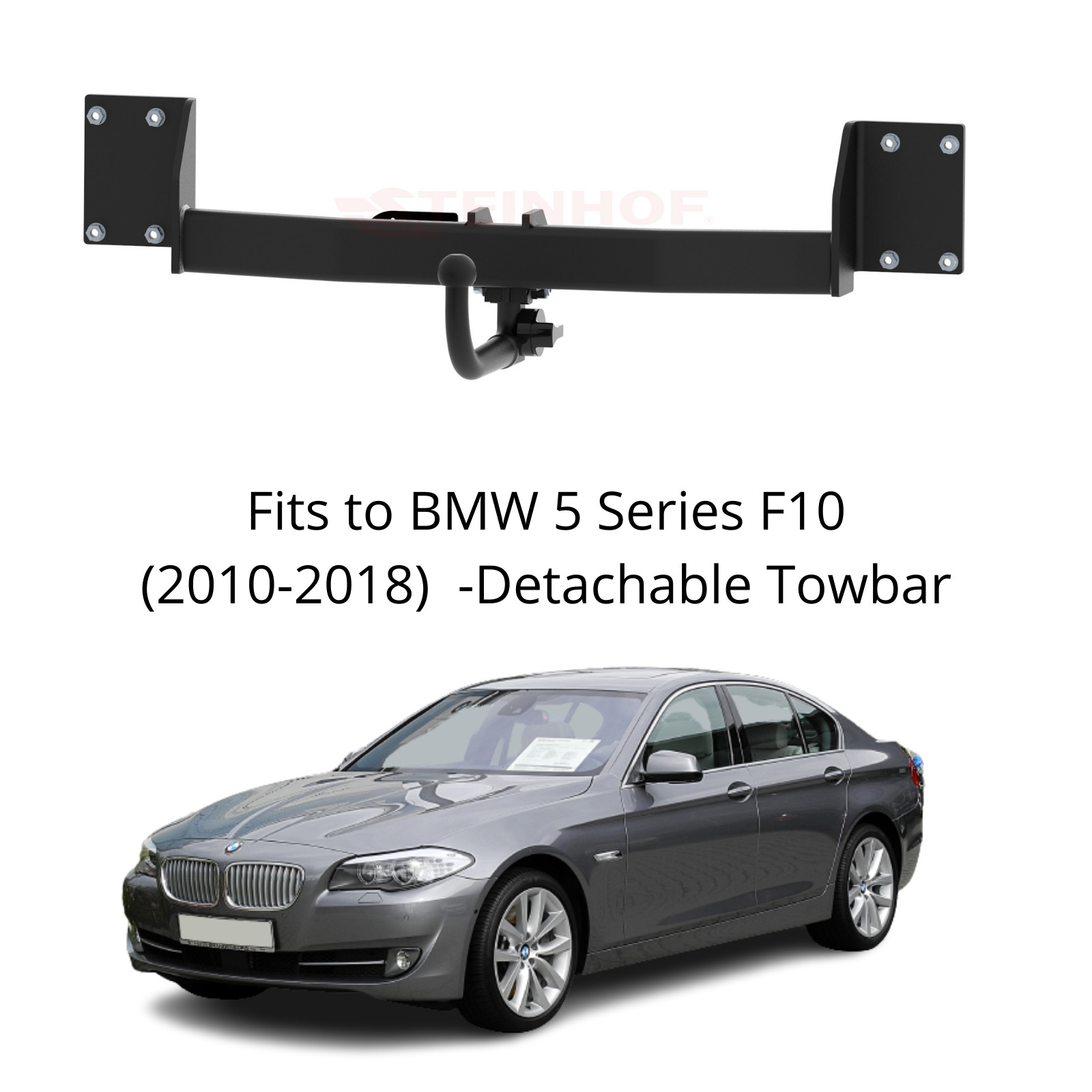 DETACHABLE Tow Bar For BMW 5 Series F10 (2010-2018) & 7 Pin Bypass Relay - B065