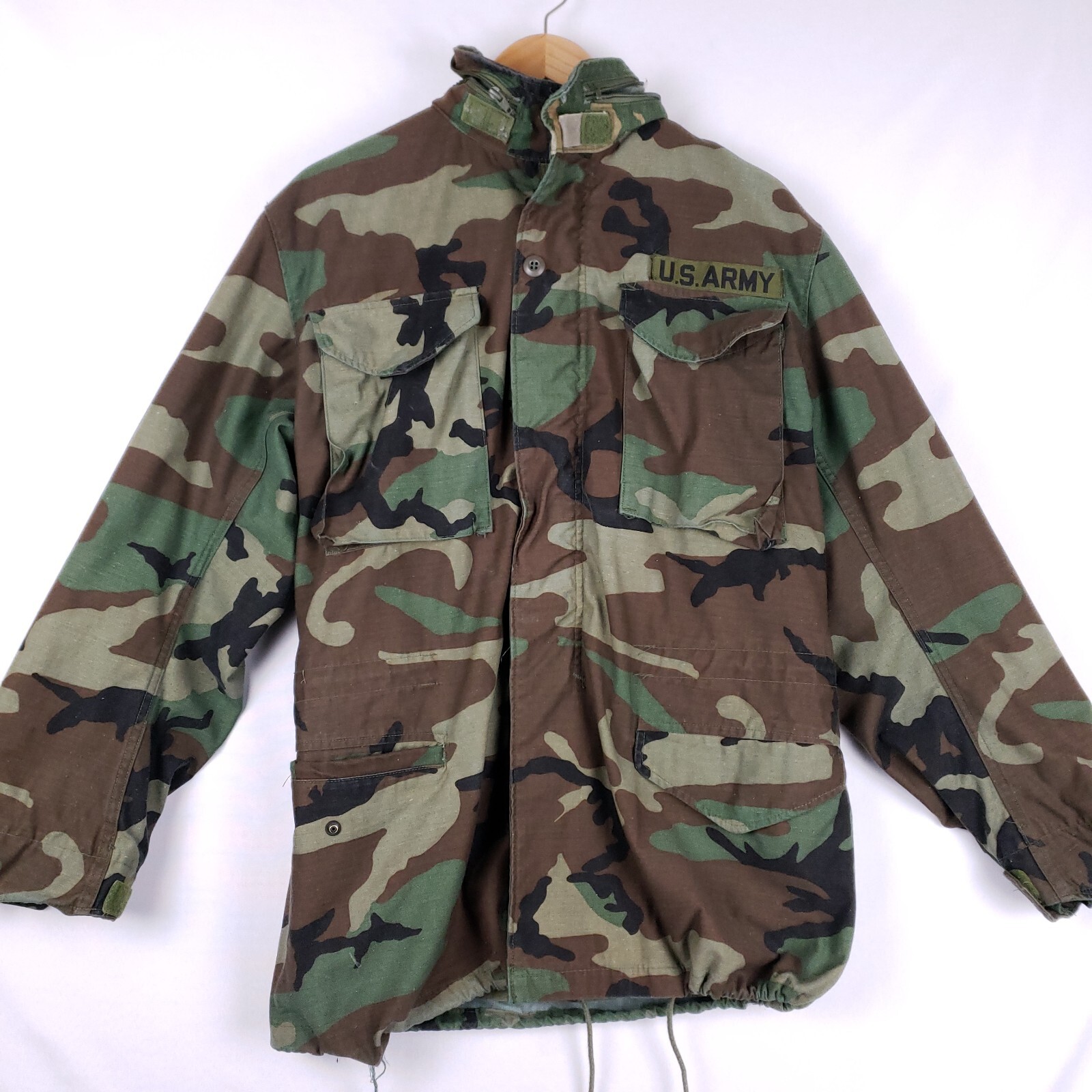 US Army Cold Weather Field Jacket Small Long Camouflage Hooded Vintage Militaria