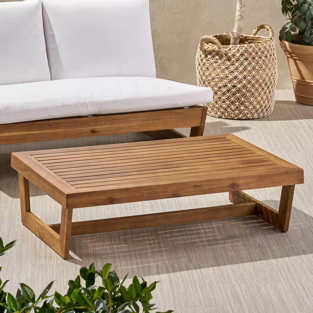 Sherwood Teak Brown Rectangle Wood Outdoor Patio Coffee Table