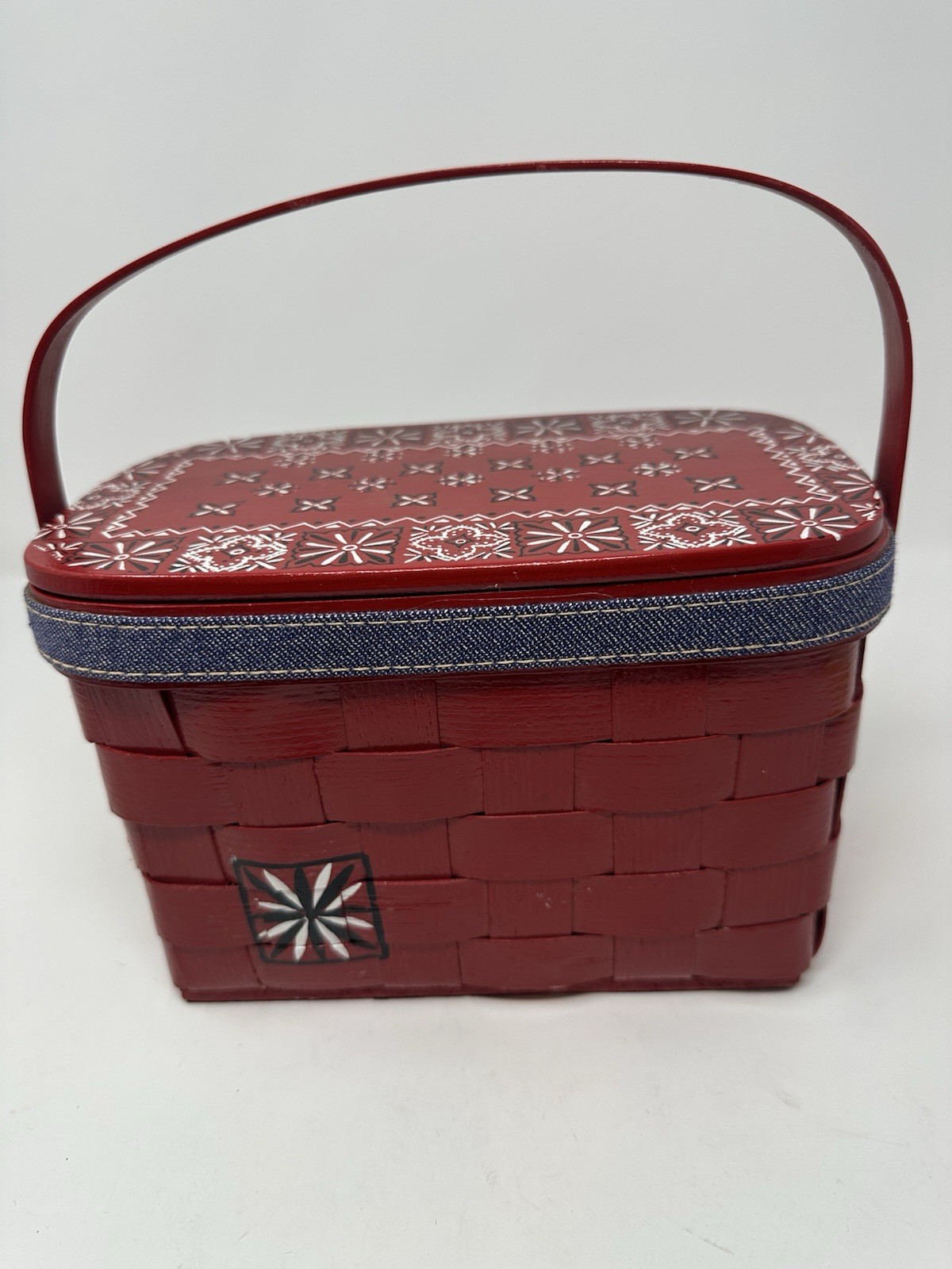 Handmade & Signed Small Basket Bandana Red