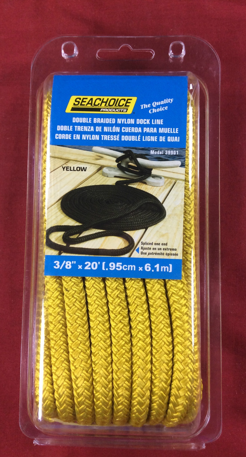 DOCK LINE DOUBLE BRAIDED NYLON 3/8" x 20' YELLOW SEACHOICE  39901