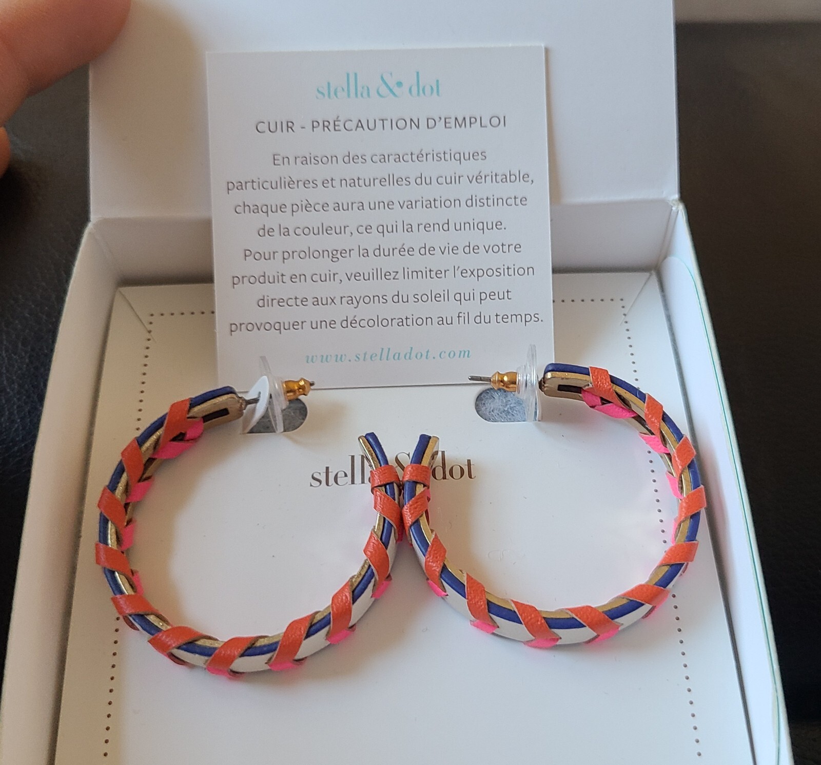 Stella And Dot Whipstitch Hoop Earrings 1.5" NEW Manufacture Sealed Leather