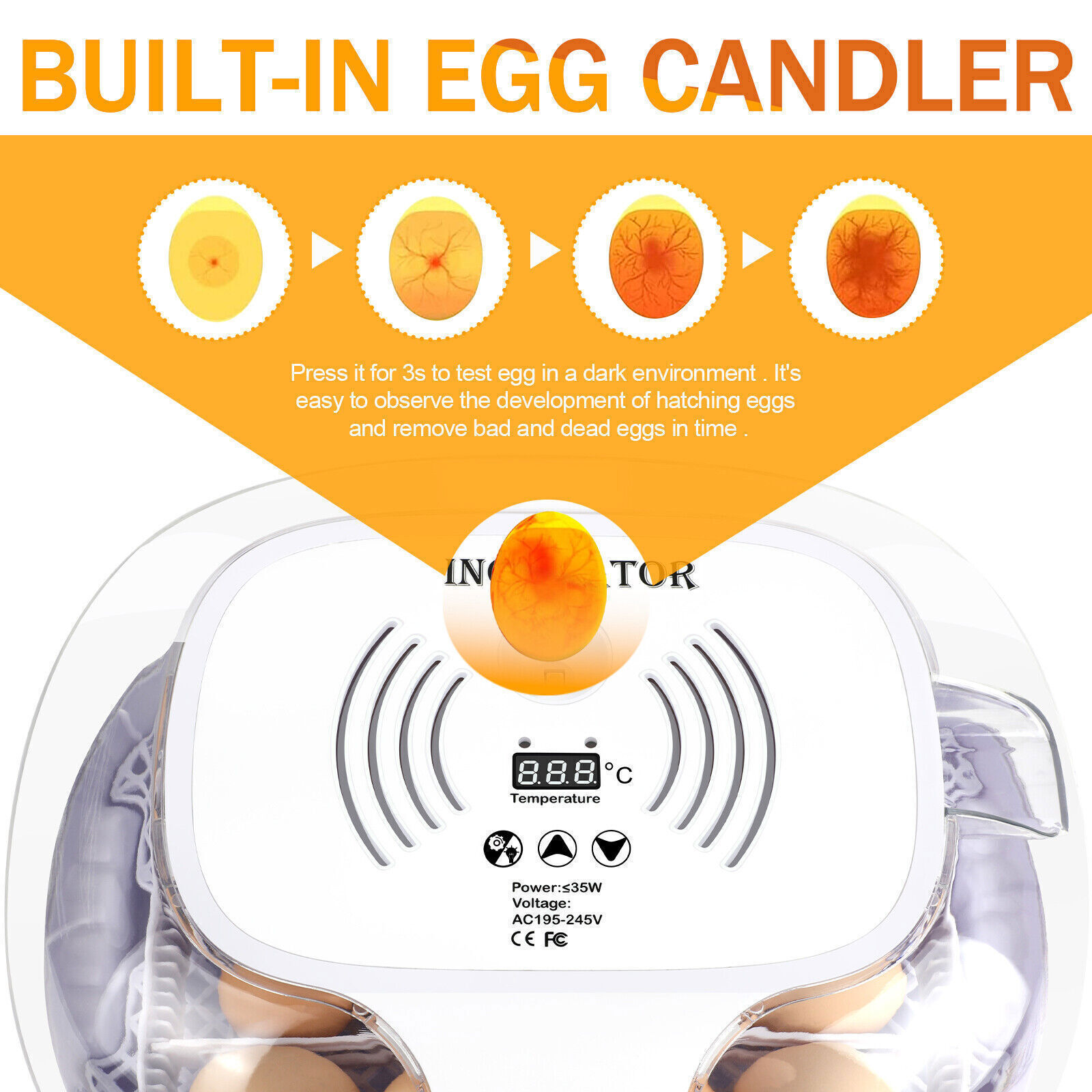 16 Eggs Incubator for Hatching Chicken Duck w/ Auto Egg Turning & Water Adding