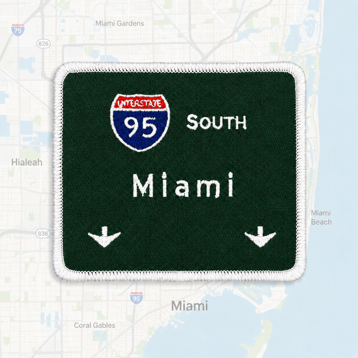 Miami Interstate 95 South Iron-On Patch – 3.5 x 3 Inch Souvenir Highway Sign
