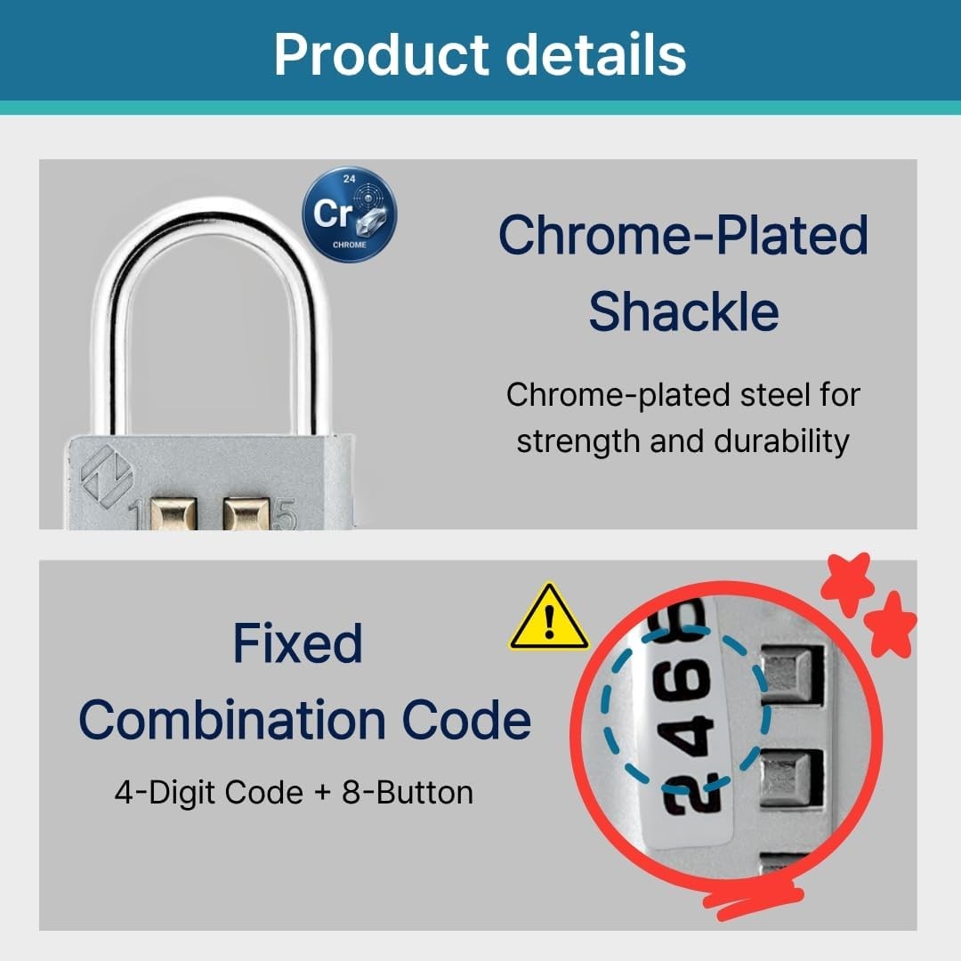 8 Digit Push Button Combination Padlock 4 Digit Code Lock for Locker Fence Gray