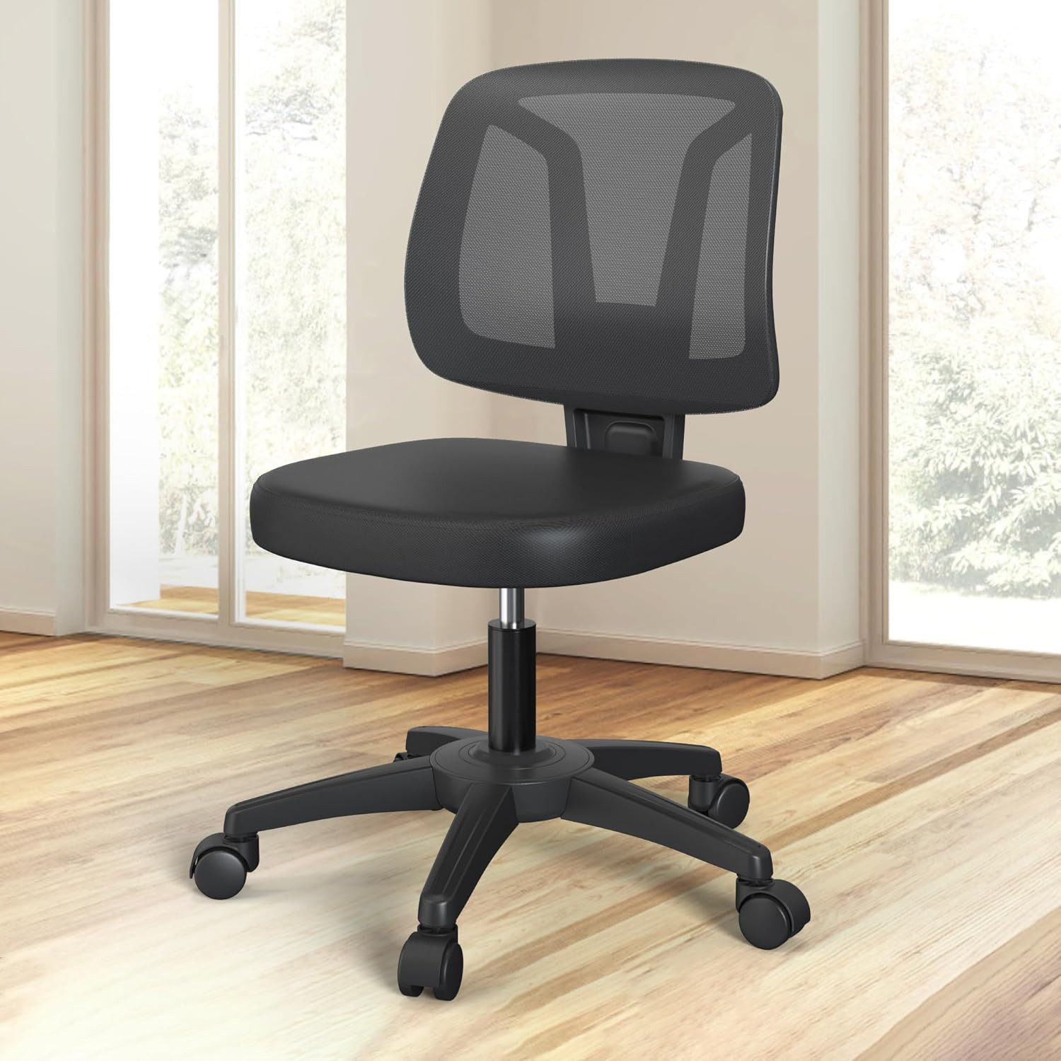 Armless Mid-Back Small Swivel Adjustable Computer Desk Office Chair without Armr