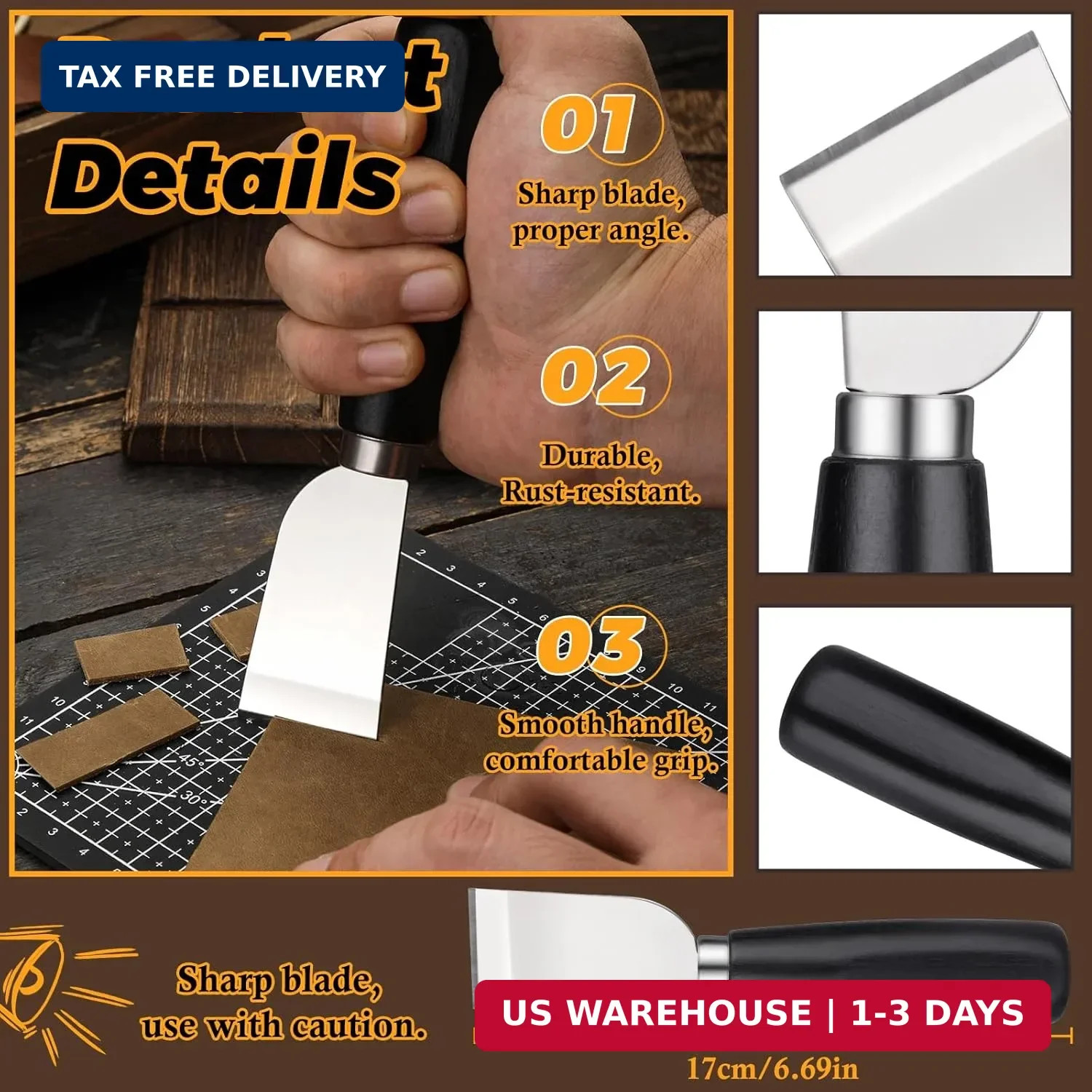 Leather Working Tools Kit Includes Cutting Knife, Edge Burnisher, 1/2/4/6 Stitch