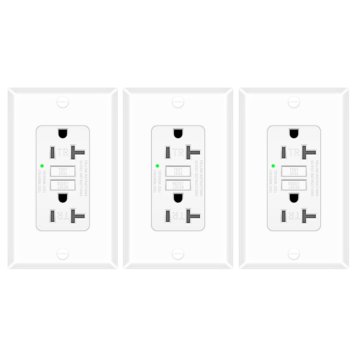 3 Pack 20A GFCI Outlet Tamper-Resistant Self-Test, ETL Listed White | GFI Recept