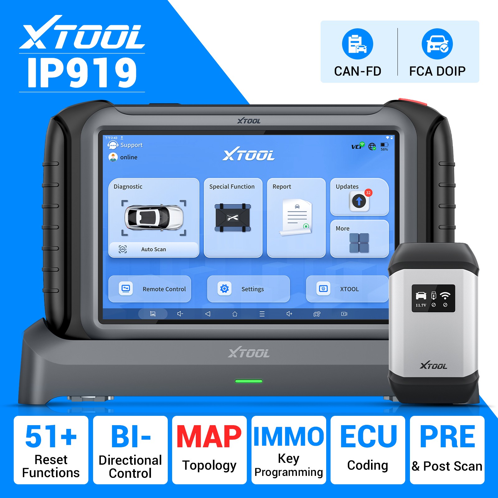 USED XTOOL IP919 OBD2 Scanner All System Car Diagnostic Tool ECU Coding Topology