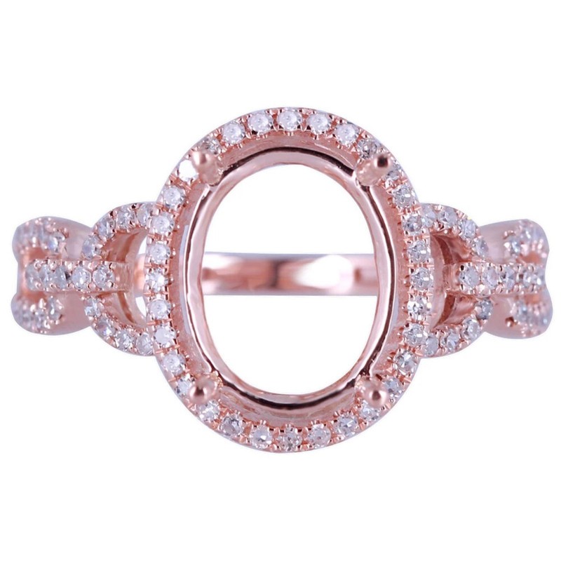 10x8mm Oval Semi Mount Ring 925 Sterling Silver Rose Gold Solitaire Halo Ring