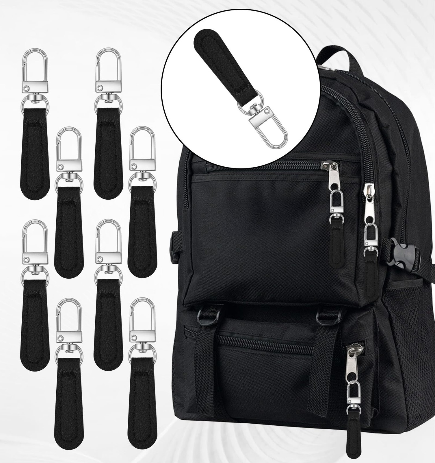 8 Pcs Zipper Pull Leather, Black Detachable Zipper Pull Replacement for Purse...