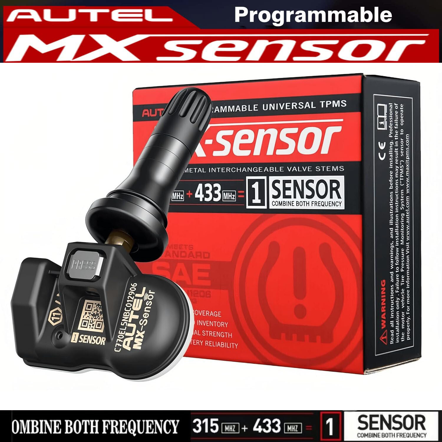 Autel TPMS MX-Sensor 315MHz & 433MHz Programmable Universal Tire Pressure Rubber