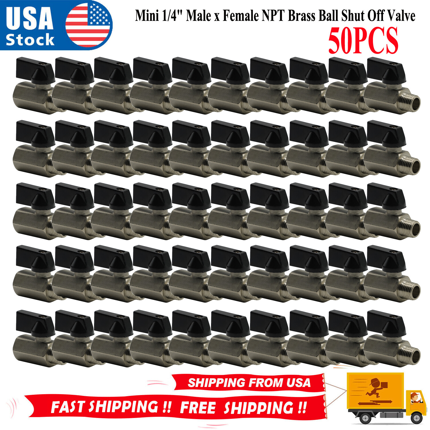 50 pk Mini 1/4" Male x Female NPT Brass Ball Shut Off Valve Water Air Fluid WOG