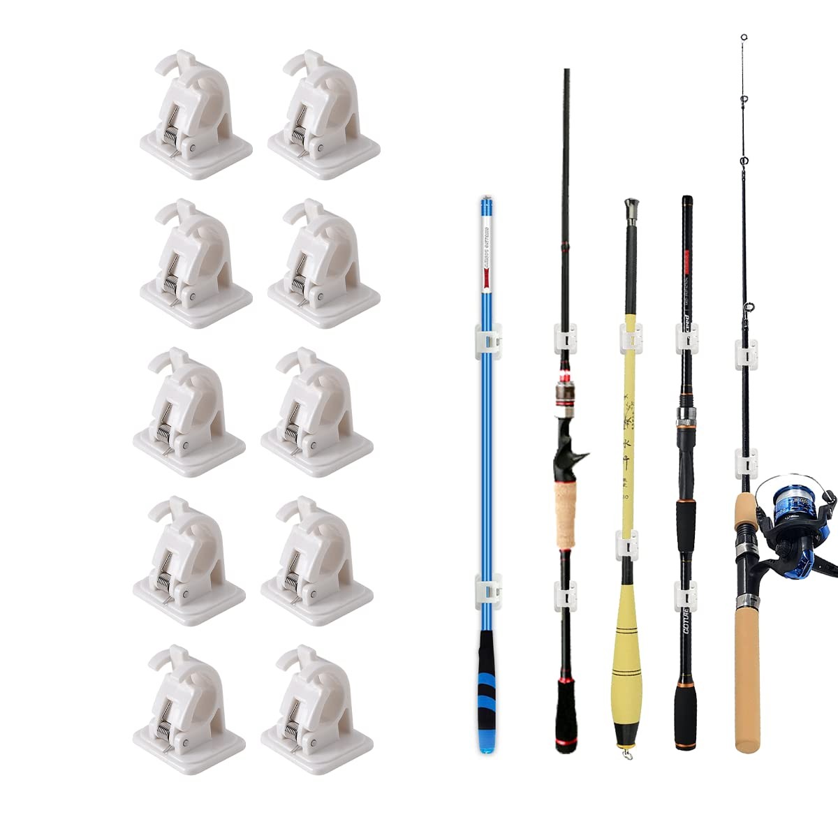 10 PCS Wall Mounted Rod Clips Fishing Pole Cue Curtain Holder Storage Rack