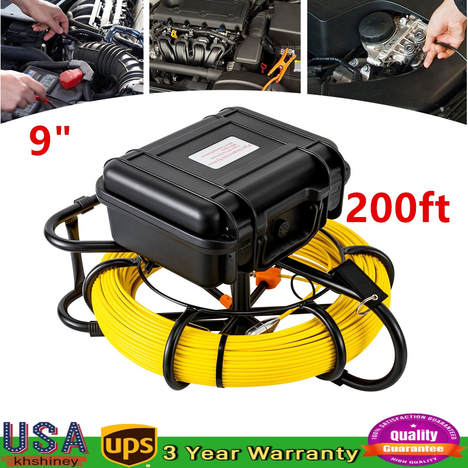 200ft 9" Monitor Drain Sewer Camera Pipe Inspection Camera DVR HD 1200TVL 1080P