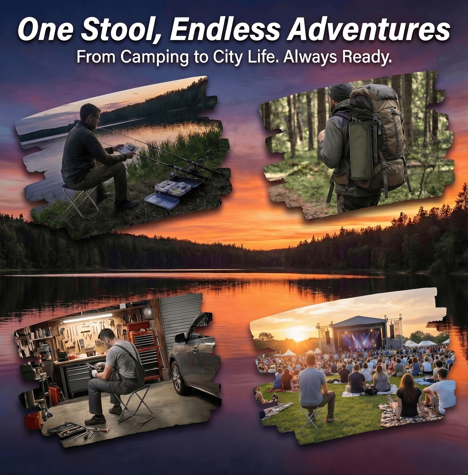 Foldable Backpack Stool for Adults - Portable Folding Stool with 350lb Capaci...