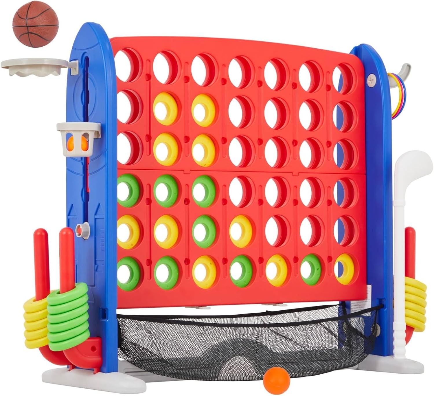 Giant 4-in-1 Connect Game Set Jumbo Outdoor Fun with Mini Basketball for Kids