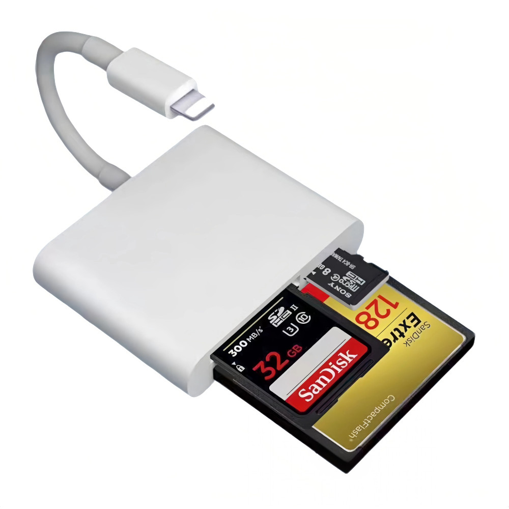 3-in-1 Lightning SD CF TF Card Reader Camera Viewer for iPhone iPad Plug & Play