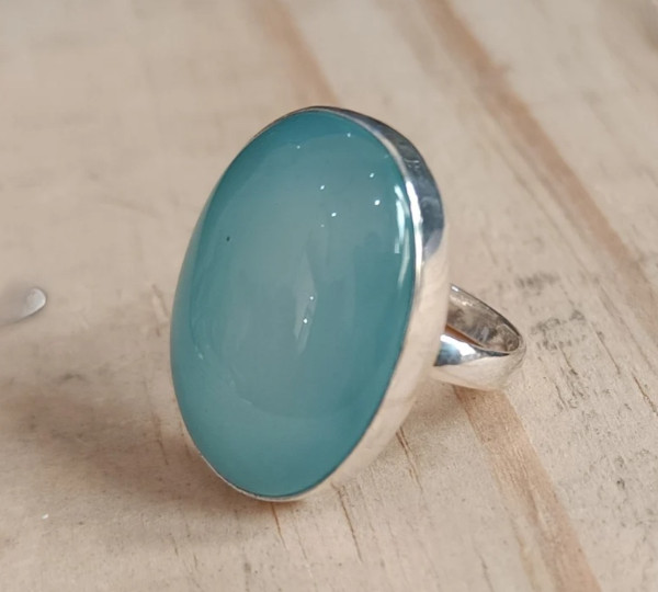 Aqua Chalcedony Gemstone Ring Handmade 925 Sterling Silver Ring All Size R354