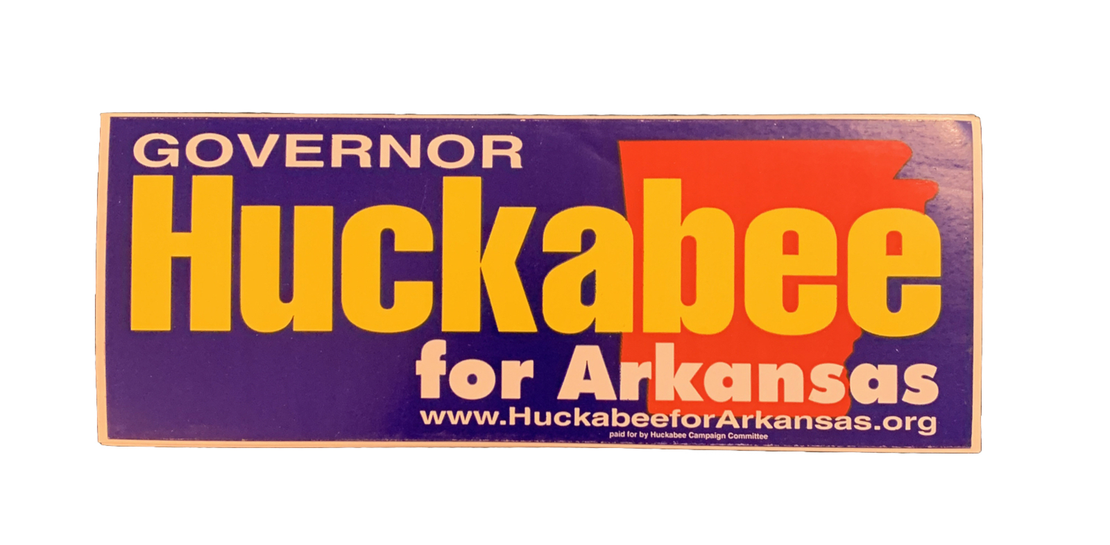 Mike Huckabee Arkansas Governor 2002 official campaign bumper sticker