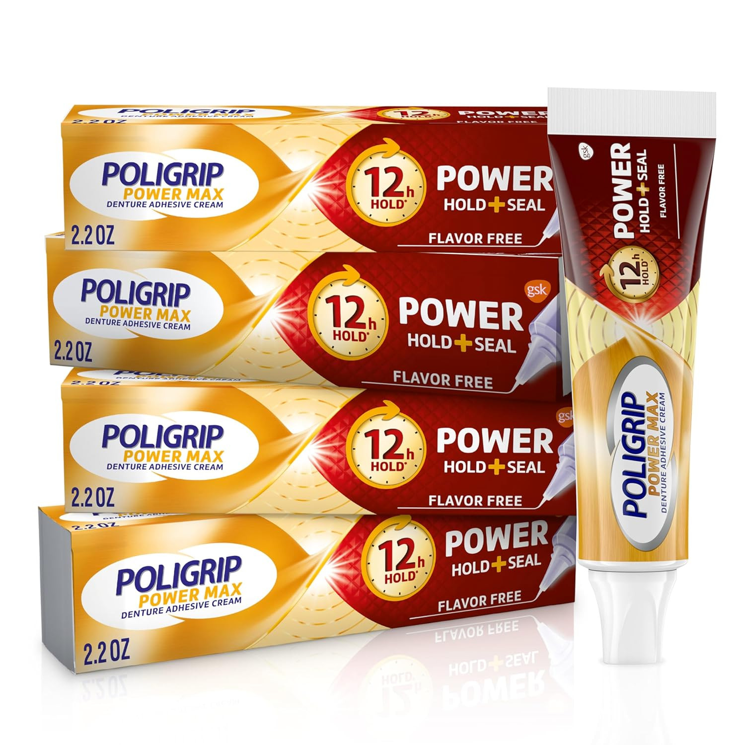 Poligrip Power Max Power Hold plus Seal Denture Adhesive Cream, Denture Cream fo