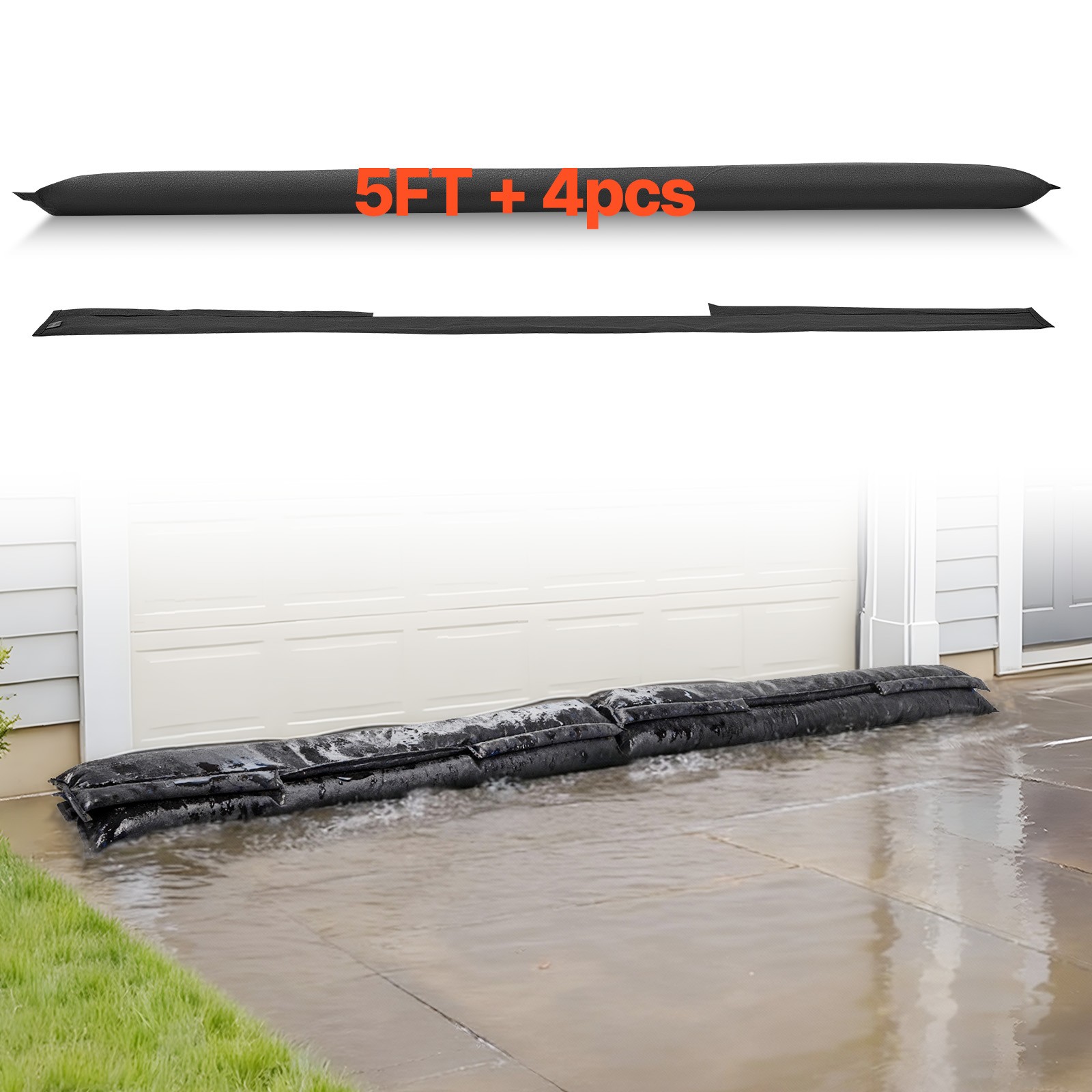 VEVOR 4 Packs Quick Dam Flood Barrier 5 x 0.7 ft Length Flood Protection