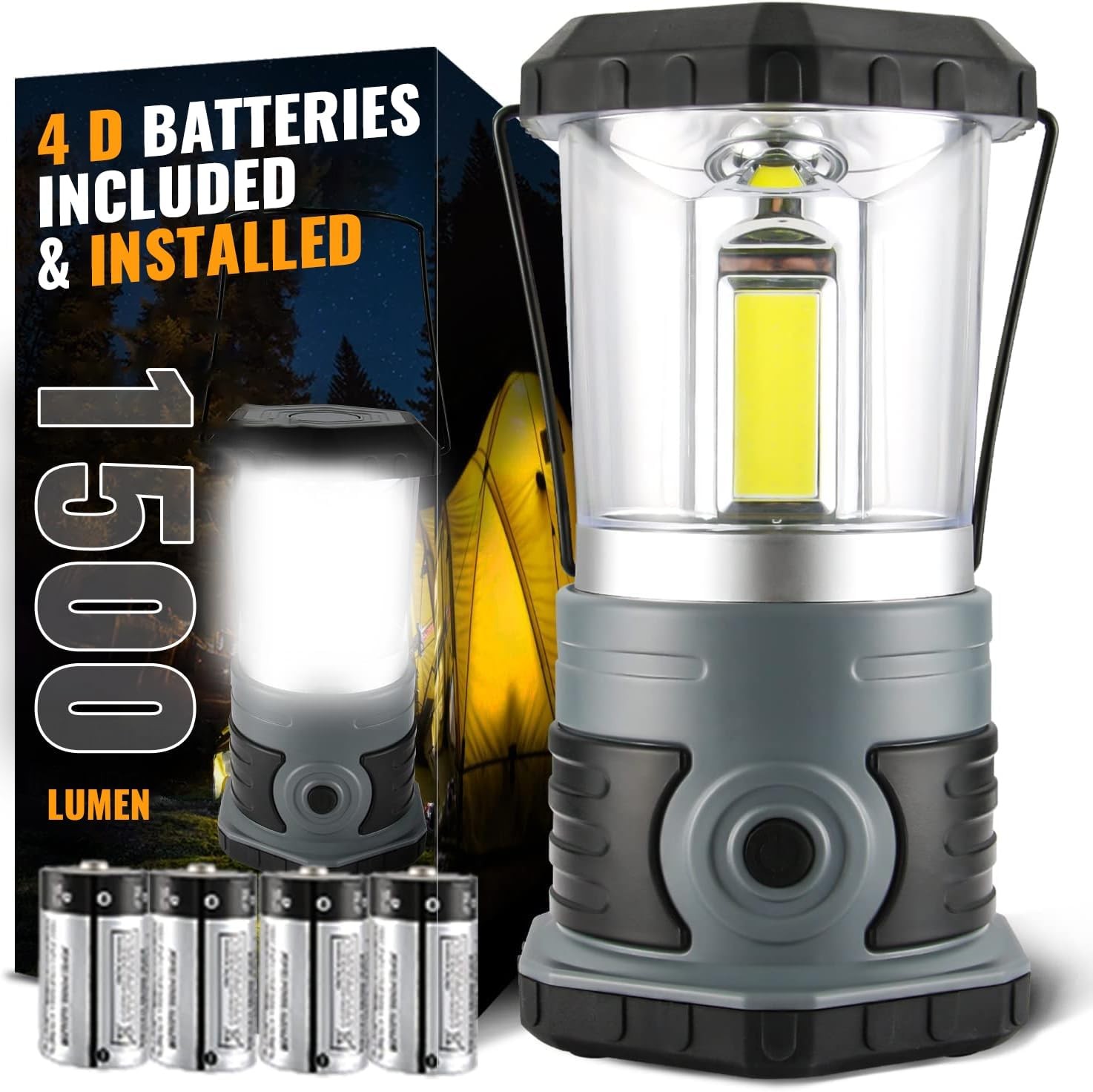 LED Camping Lantern 1500 LM Lanterns Power Outages W/ 4 D Batteries Included