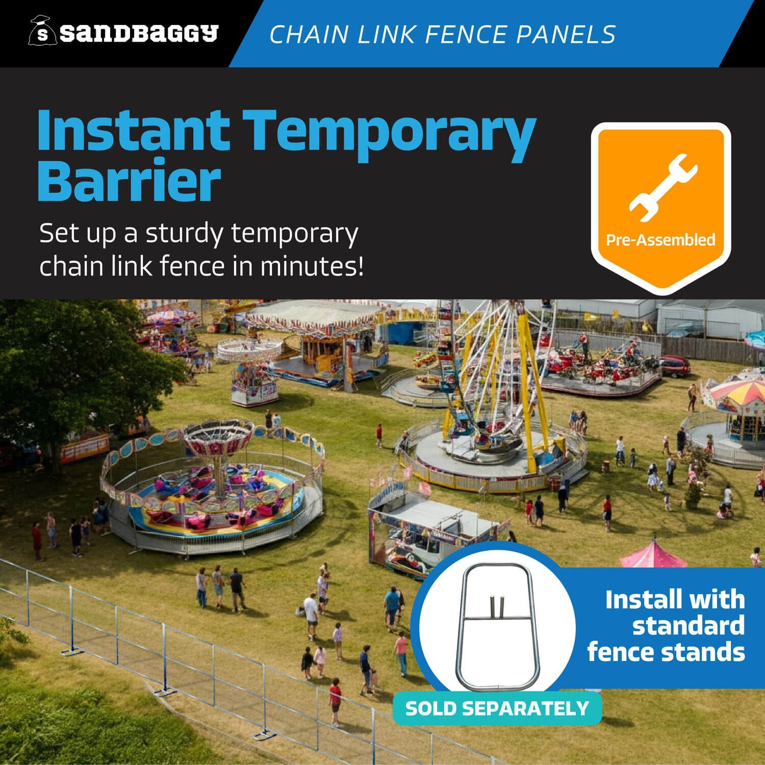 8 ft Temporary Chain Link Fence Panel (Galvanized) - 10 QTY