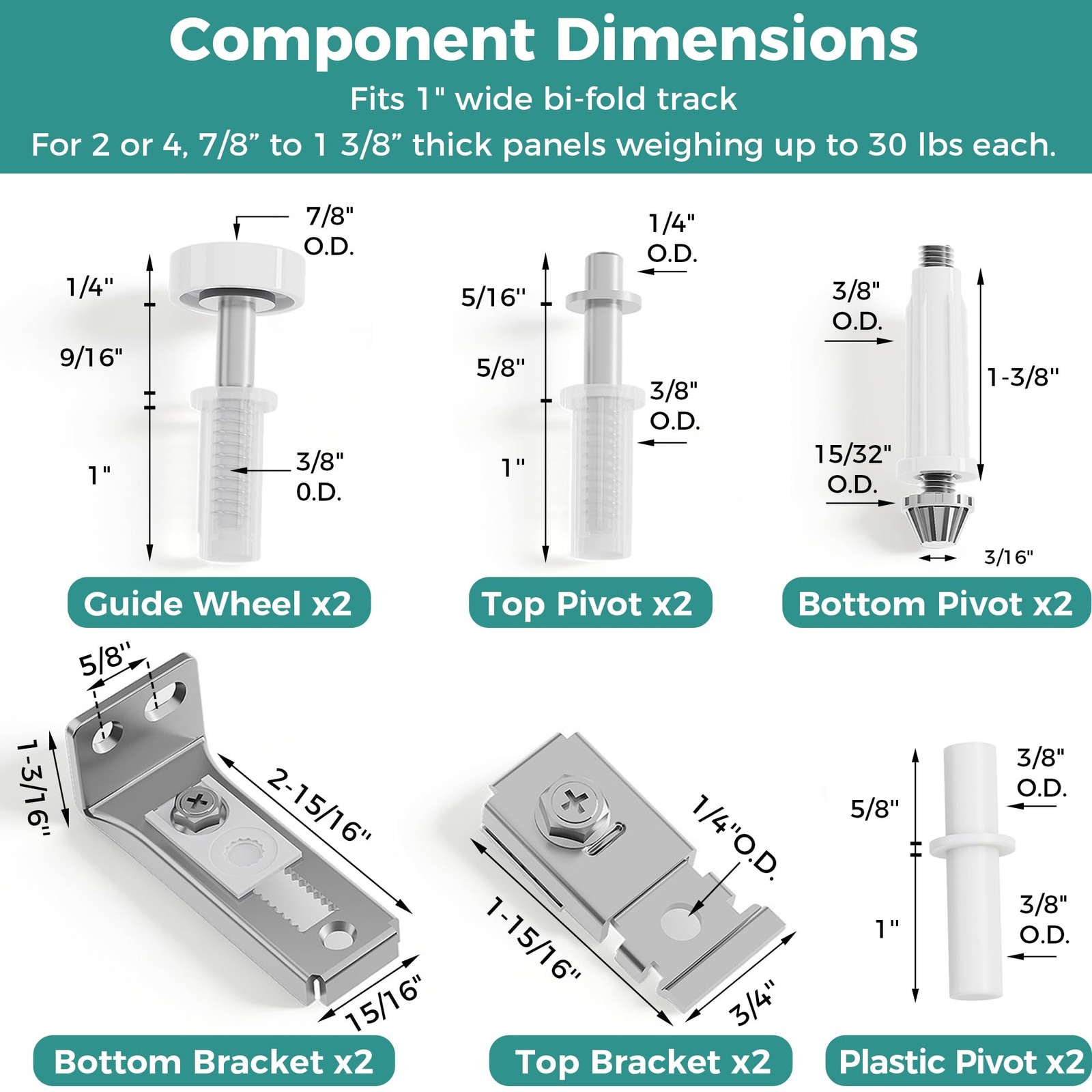 Closet Bifold Door Hardware Kit, Folding Only, White