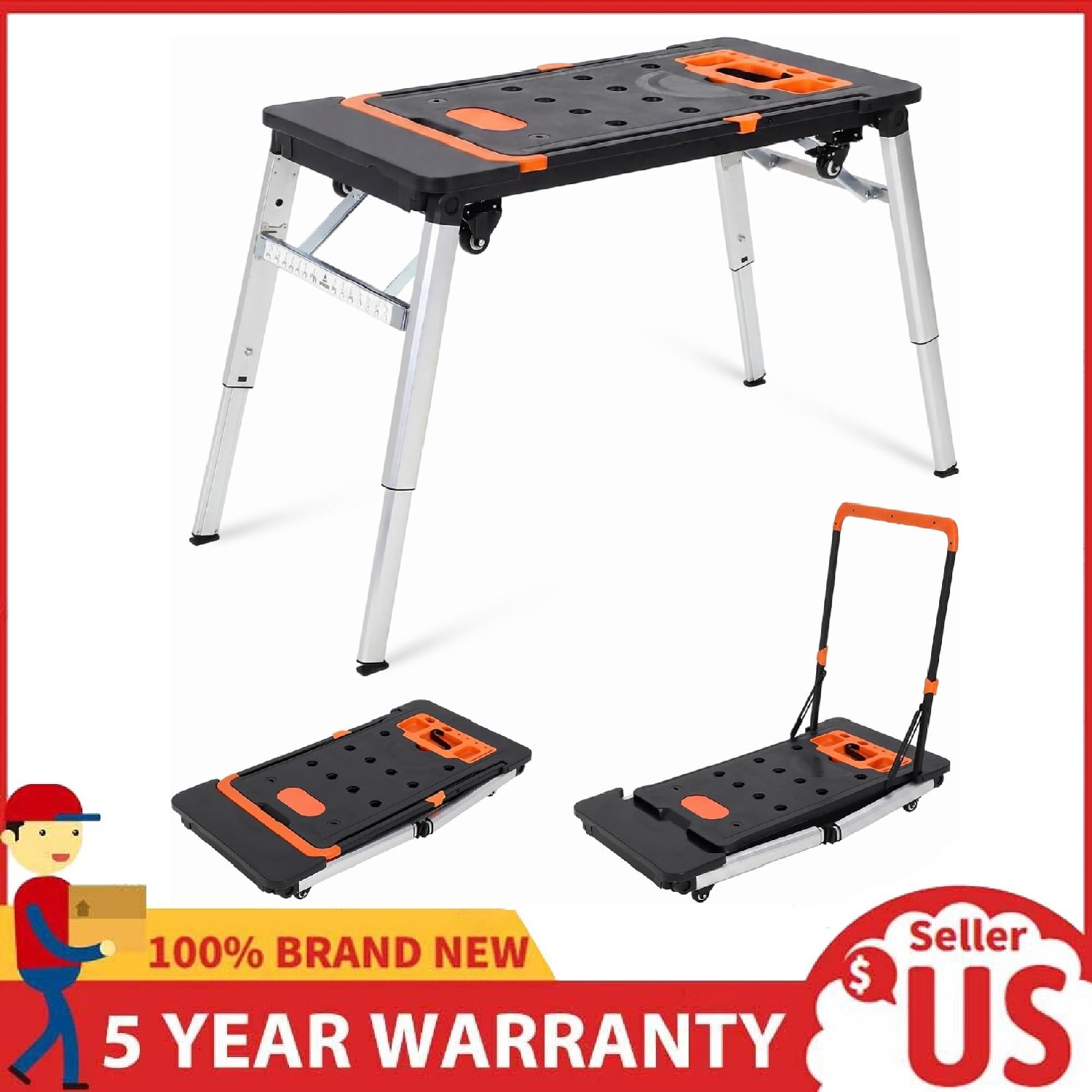 7-in-1 Portable Workstation, Work Table Folding Workbench ,Low Work Platform DIY