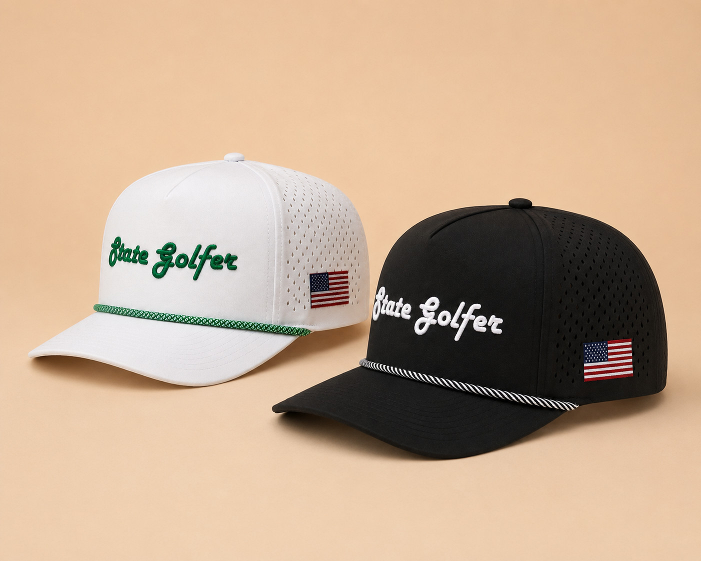 Golf Rope Hat Performance Snapback USA Flag Breathable Cap- 2 Caps in 1 Set