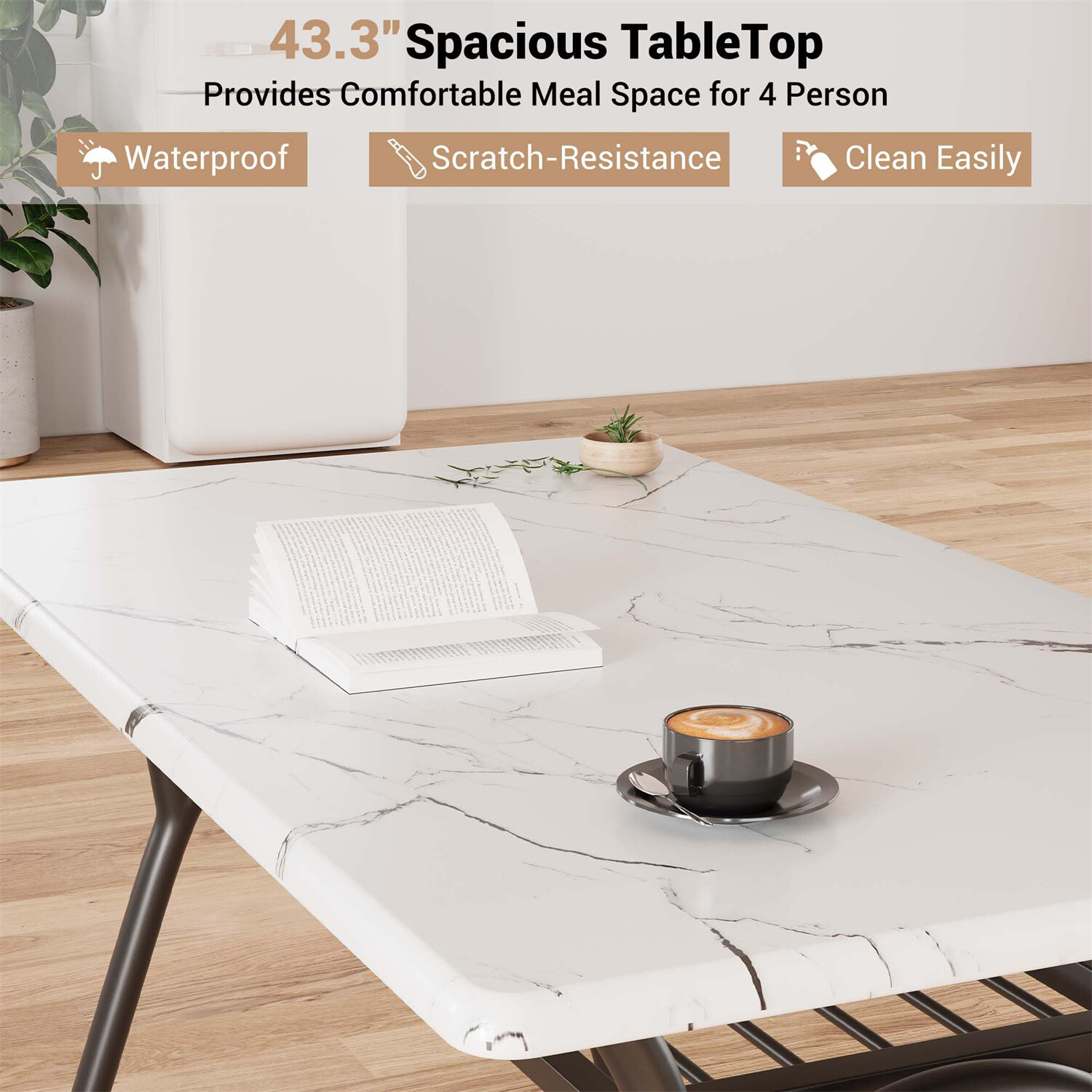 ✔️Modern Kitchen Table with Boucle Chairs for 4 Dining Table Set for Small Space