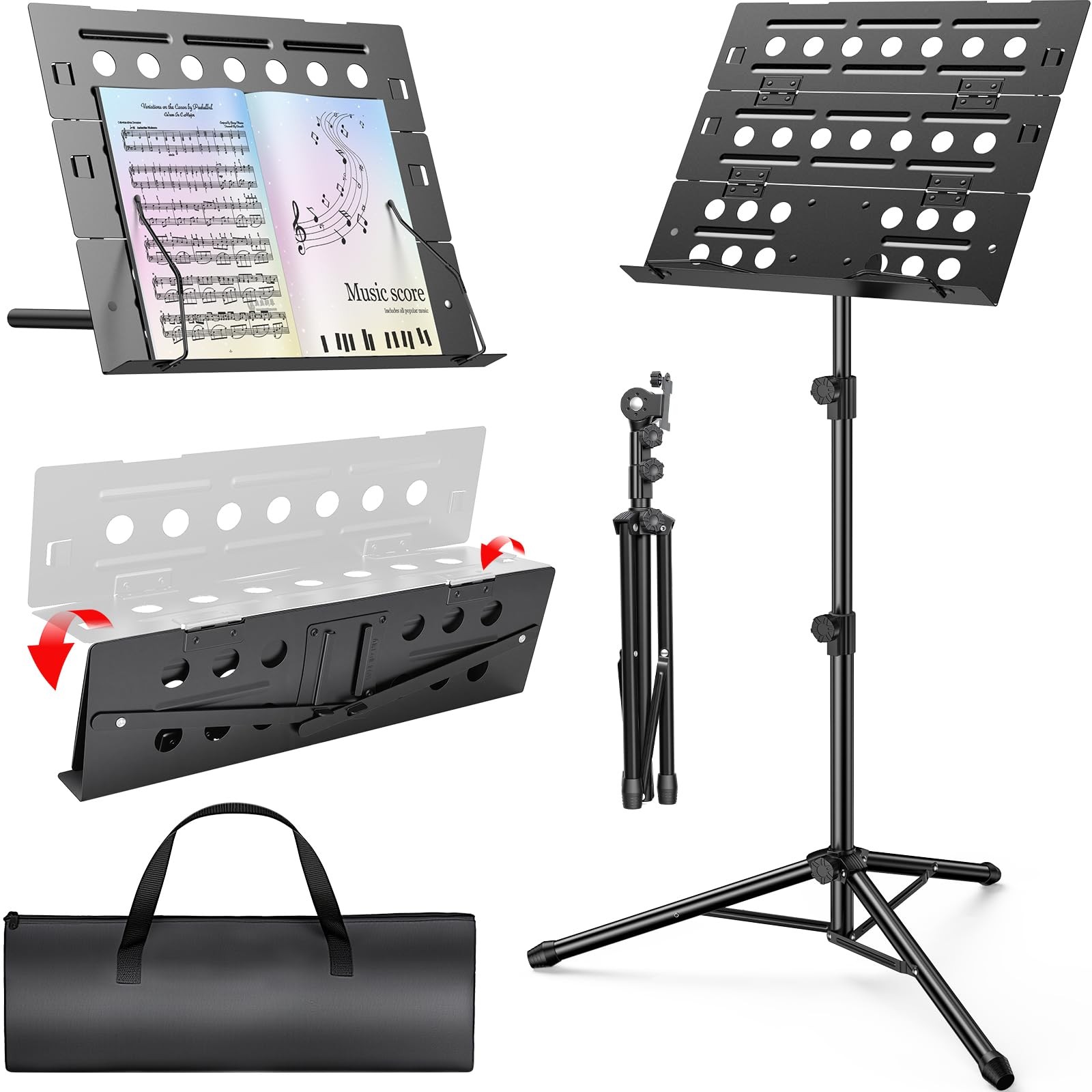 New bee Music Stand, Foldable Sheet Stand with Tri-fold Panel, Black