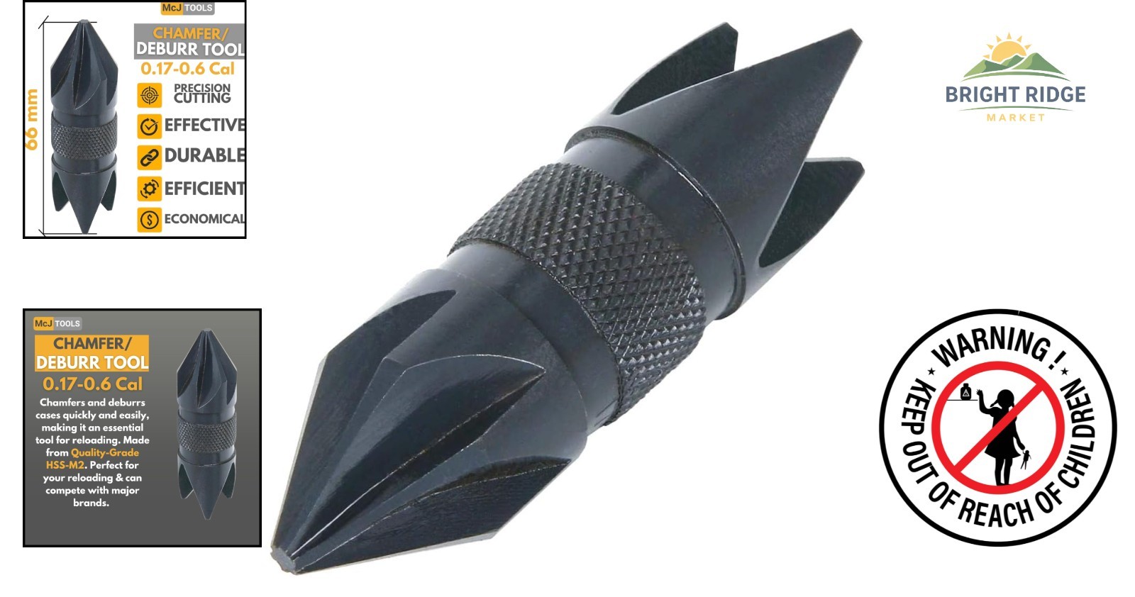Compact Reloading Hand Tool for Chamfering and Deburring .17 to .6 Caliber