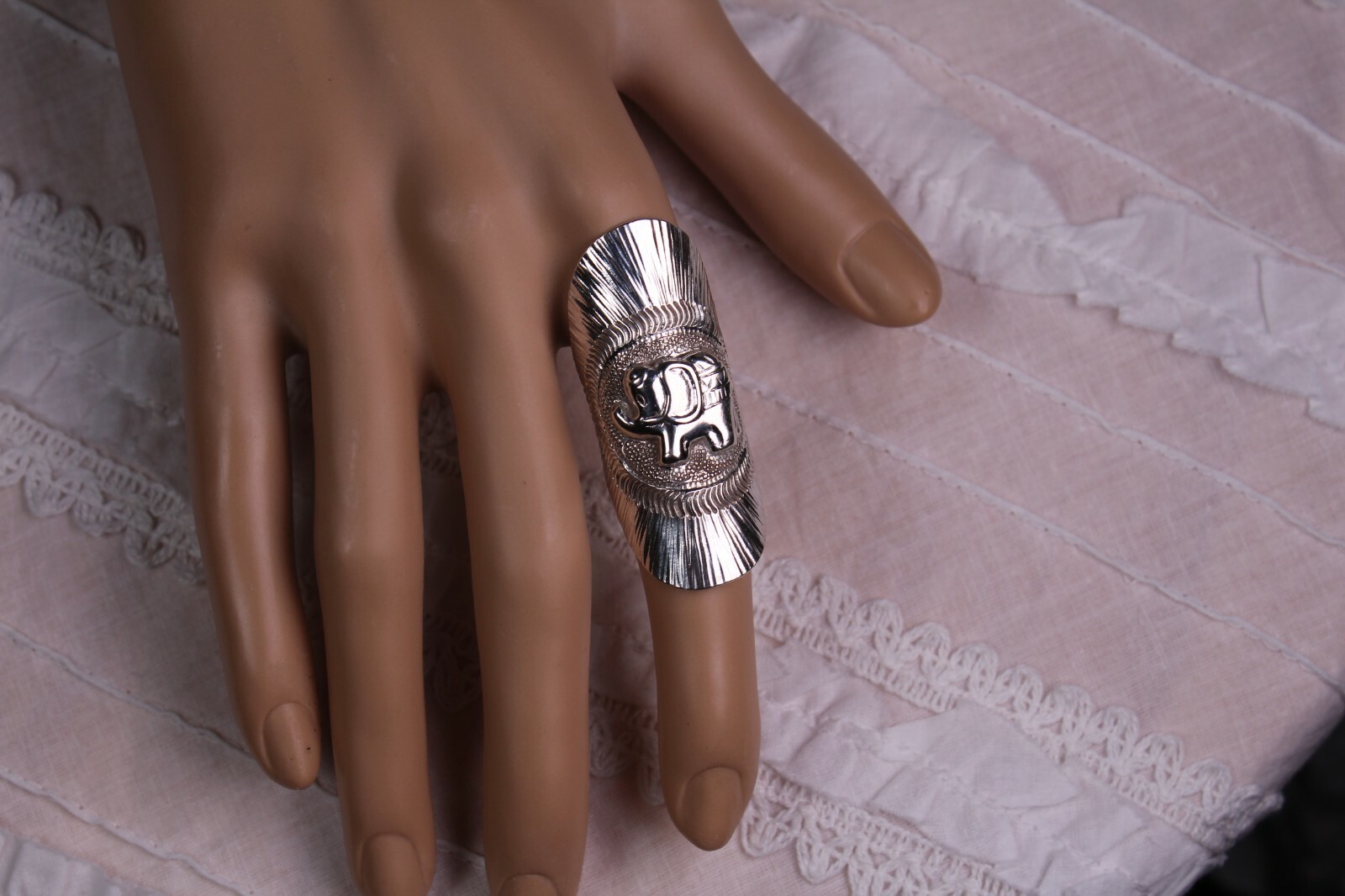 Sterling Silver Elephant Ring Grand Ornate Extra Large Boho Statement Piece