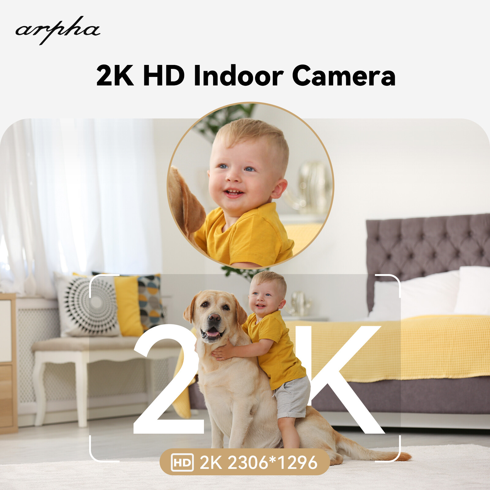 ARPHA 2K Indoor Security Camera WiFi Motion Sound Detection IR Night Vision 2Pcs