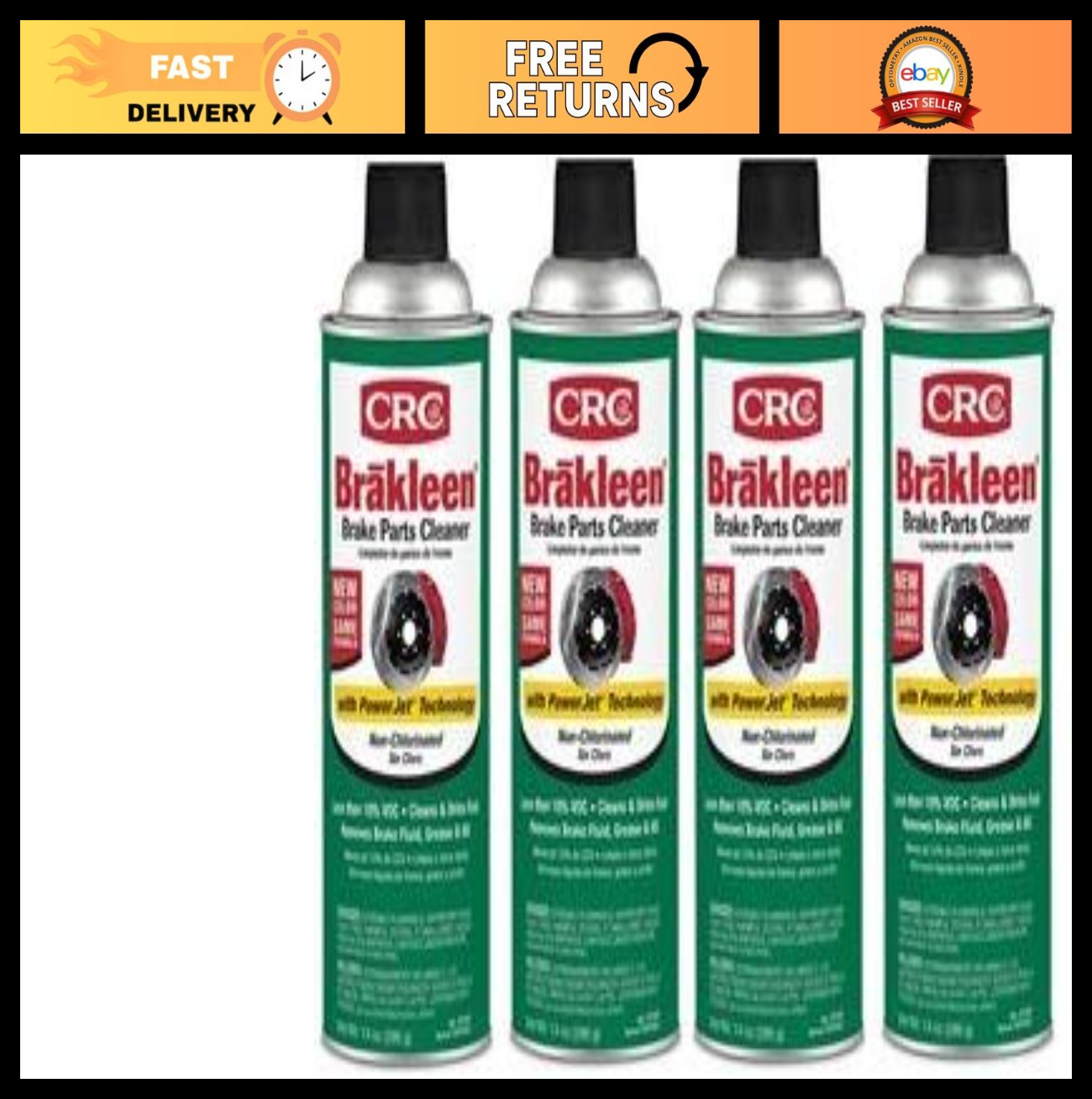 Non-Chlorinated Brake Cleaner Spray, 14oz, Pack of 4 - Fast Drying, Heavy Duty