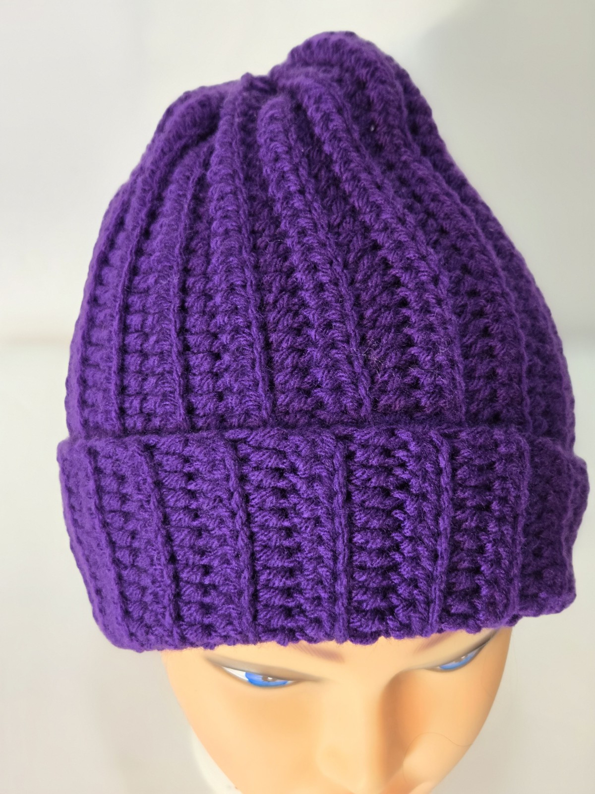 Lot Of 4 Winter Hats Knit,  Hand Crochet Purple Shades Red Round Head 20" H:10"
