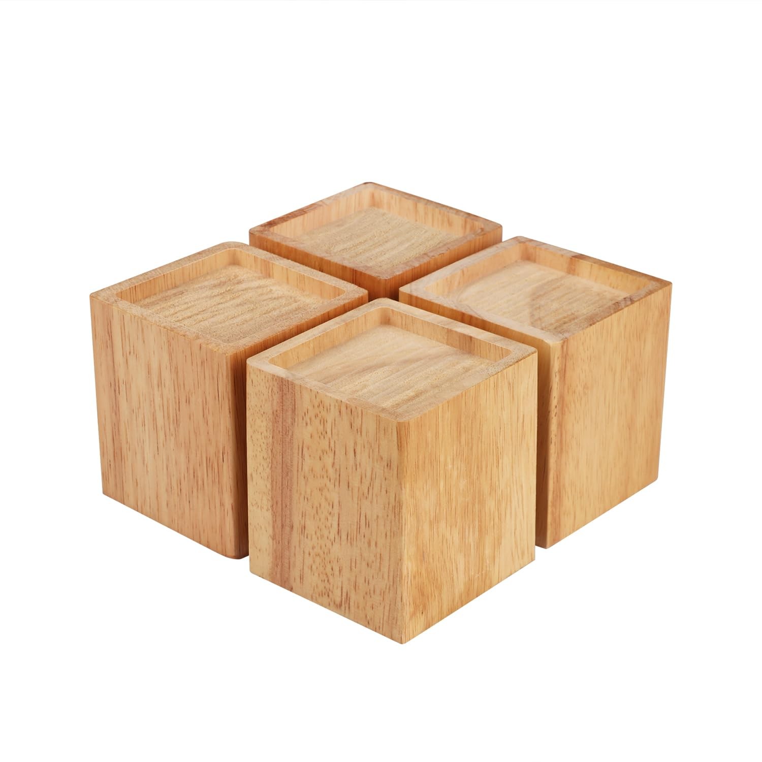 Set of 4 Wood Bed Risers 4 Inch High Natural Wood Furniture Lifters Heavy Dut...