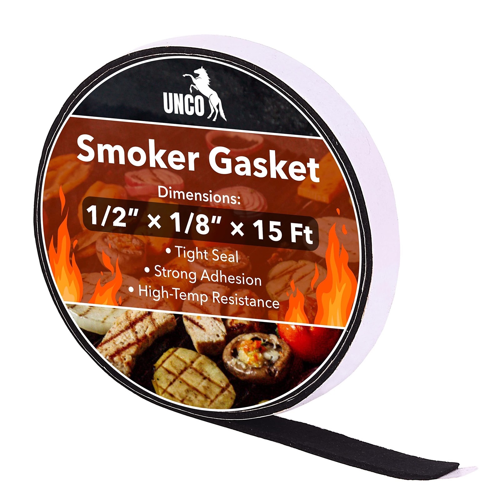 Smoker Gasket - 15 Ft, 1/2"X1/8", High Temp Grill & BBQ Gasket Up To 500°F