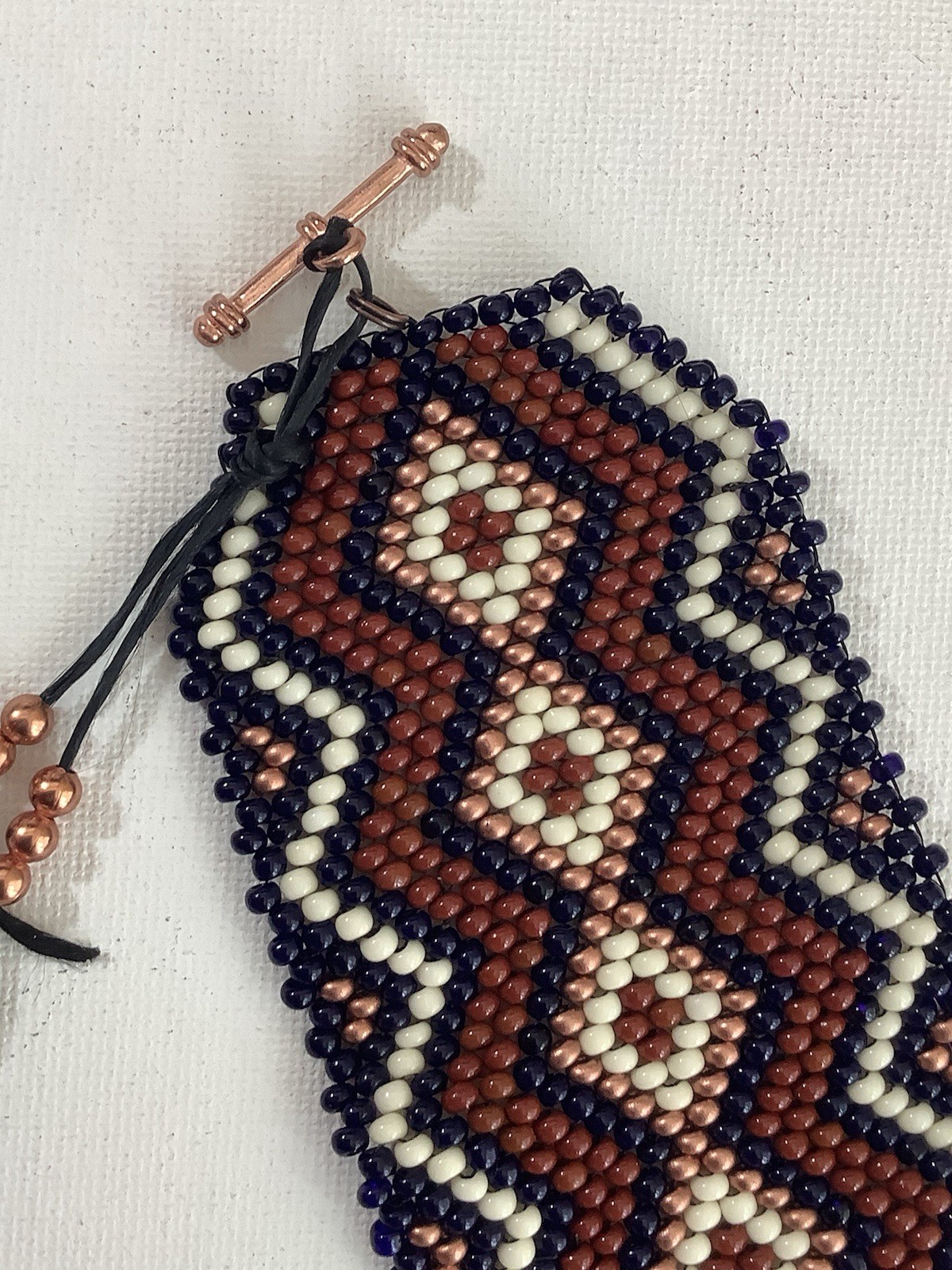 Handmade Beadweaving Bracelet with Copper Toggle Closure