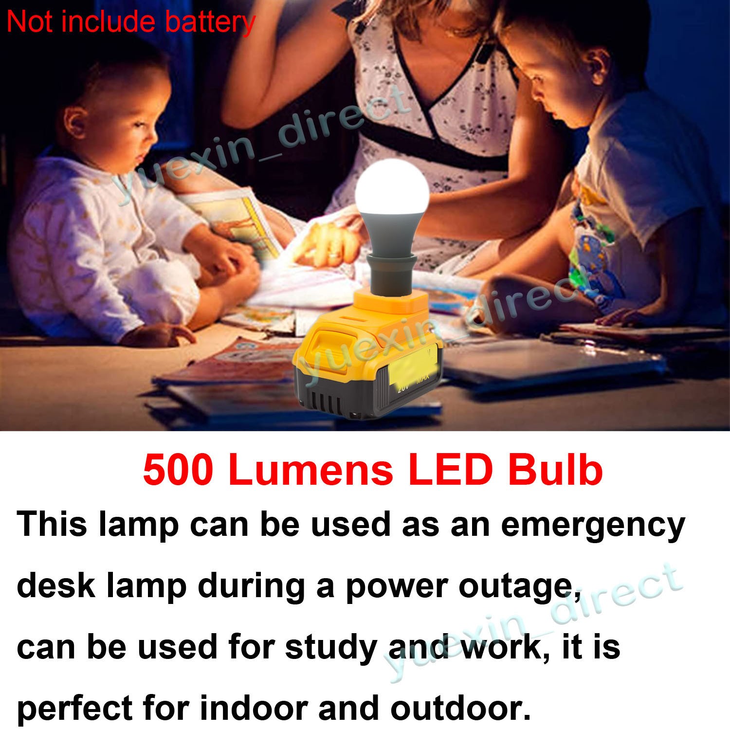 Portable LED Work Light For Dewalt 20V Lithium Battery E27 Bulb Lamp Cordless US