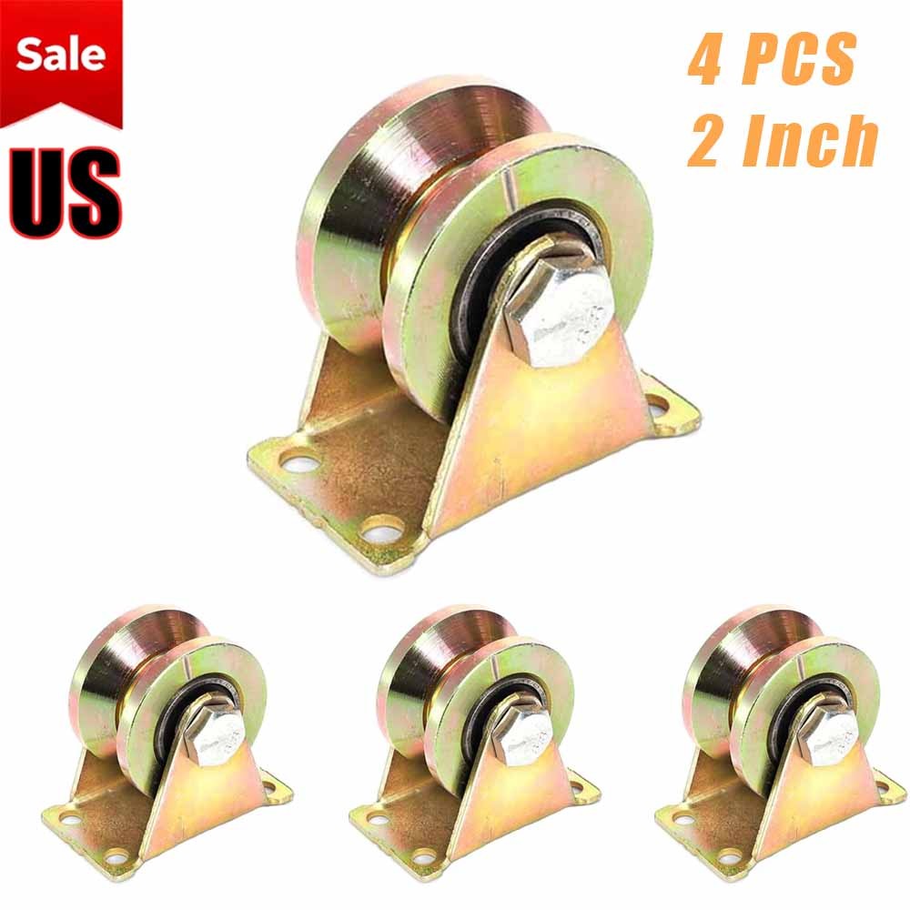 2 Inch Heavy Duty V-Groove Sliding Gate Caster Roller Bracket 4 Pack