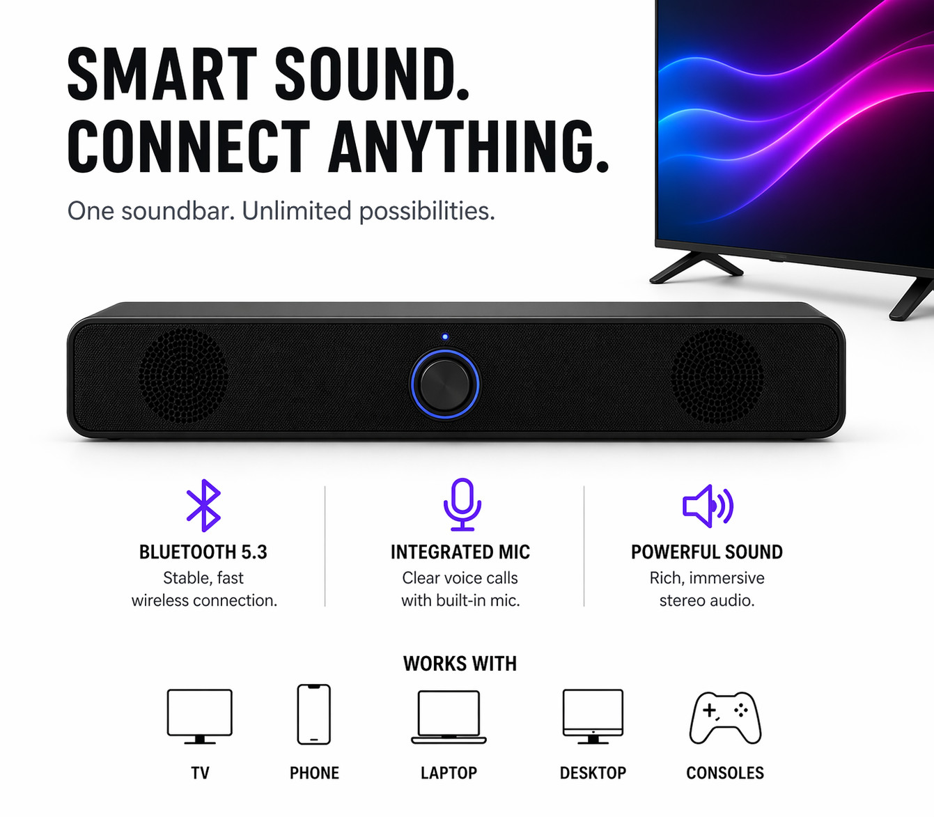 Surround Sound Bar Wireless Bluetooth Stereo Speakers Soundbar TV Home Theater