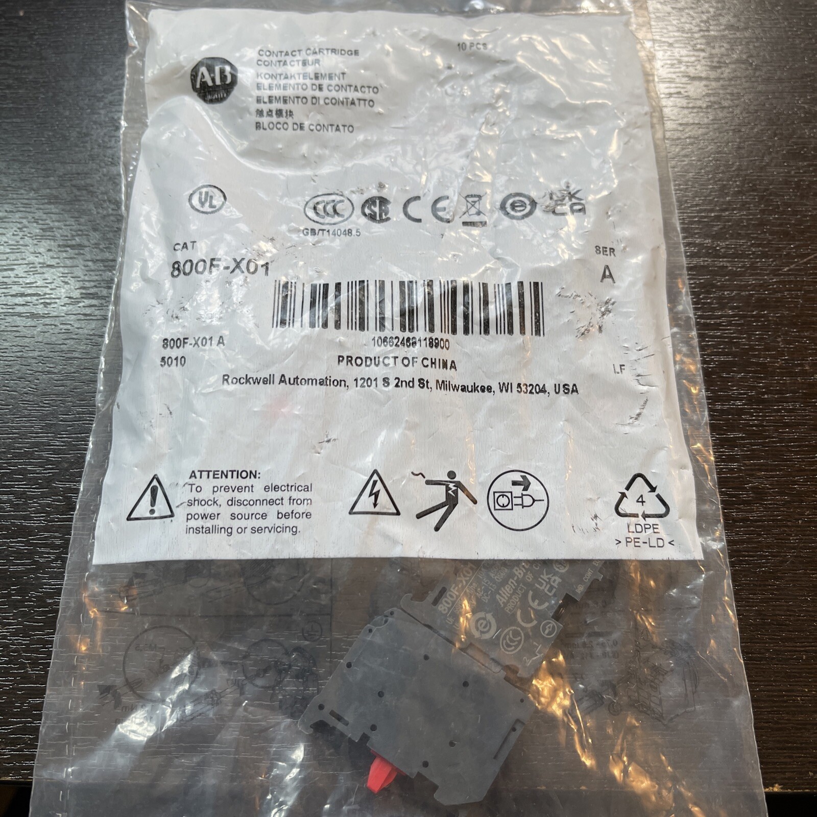 ALLEN BRADLEY 800F-X01 CONTACT BLOCK 1NC 600V 10A SERIES   A. BAG. OF. 10 Pcs